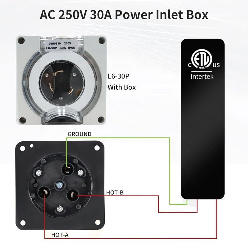 NEMA L6-30P Power Inlet Box, 30A 250V Outdoor Weatherproof Wall Socket, 12500W Generator Plug for Industrial Use