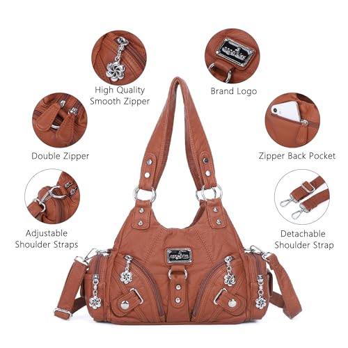 Image of Angel Kiss Purses for Women Small Hobo Shoulder Bags Vagen Leather Multi-Pocket Tote Bag with Zipper