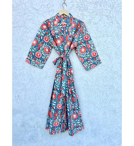 Image of Hand block print Cotton Kimono bikini cover up,Indian Hand block print Cotton Bath Robe,Swim Wear,Nighrwere Dressing Gown