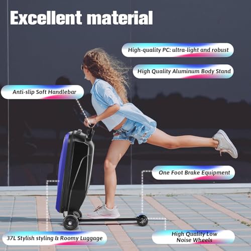 Maleta rígida de transporte para scooter, equipaje ligero multifuncional con ruedas para aeropuertos y desplazamientos, plegable y desmontable portátil, Black