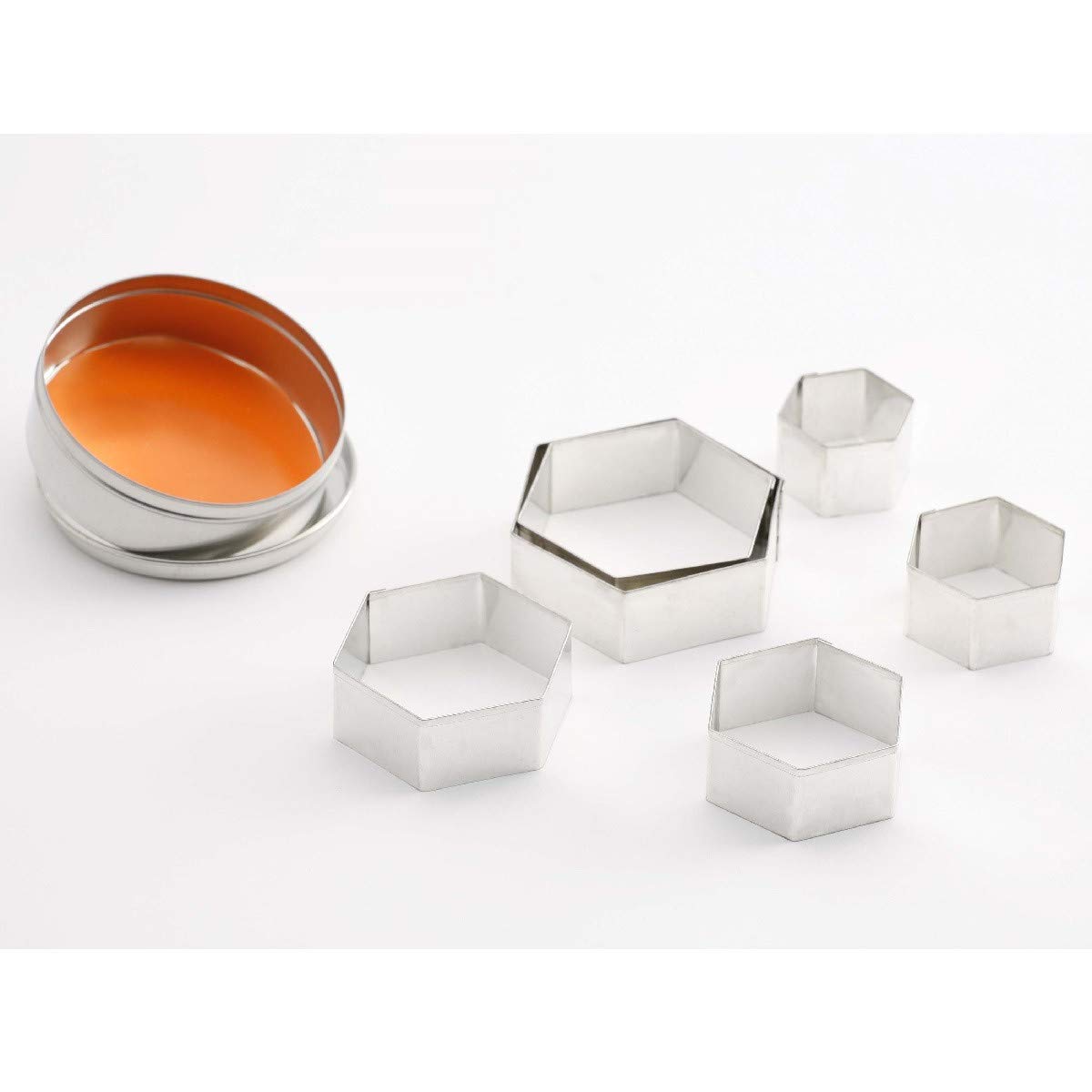 thermohauser Cookie Cutter Set (Rustproof Stainless Steel) Hexagonal Edge Smooth 6-Piece Diameter 4.5-9.5 cm Packed in Tin Storage Tin