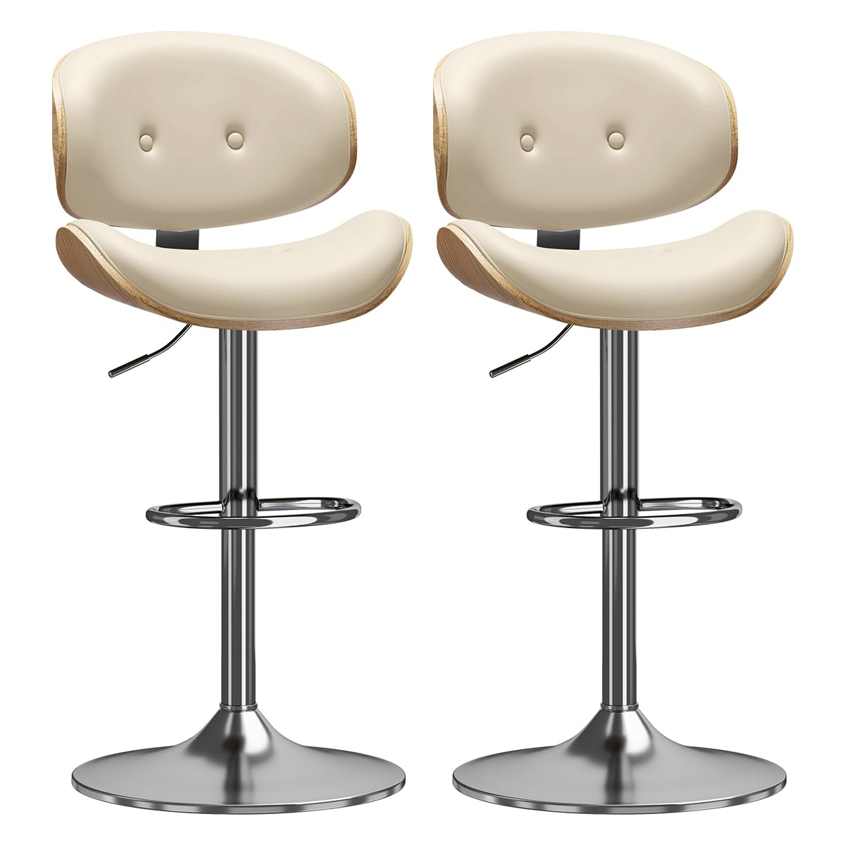 Adjustable Swivel Bar Stools Chair,Counter Height Bar Stools with Back,350 LBS PU Leather Bar Stool for Kitchen Island,Upholstered Pub Stools with Footrest (Beige, Set of 2)