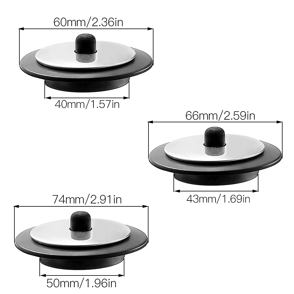 Sandiyago Gootsteenstekker, universele wastafelstop, rubberen afvoerstop met 420 mm roestvrijstalen kogelketting voor 40 mm/43 mm/50 mm afvoer