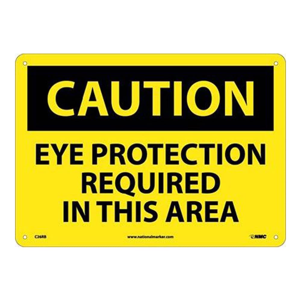 National Marker C26RB Black/Yellow Rigid Plastic "Caution Eye Protection Required in This Area" Sign, 10" Length x 14" Width