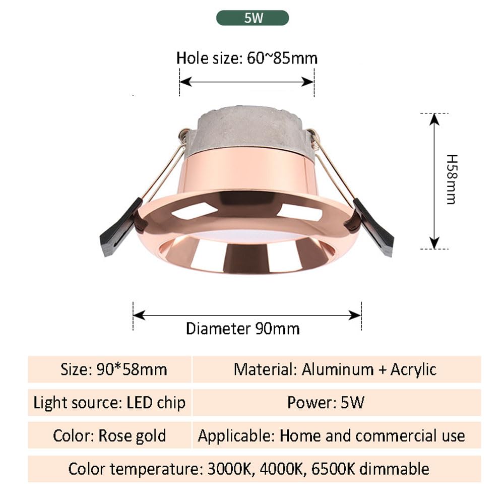 4 Sztuki Wpuszczanych Lamp Sufitowych Led, 3,5-Calowa Metalowa Oprawa Oświetleniowa 3Cct, Ściemnialna, Regulowana Temperatura Barwowa 3000K/4000K/6000K, Różowozłota Listwa Maskująca, Oświetlenie Led