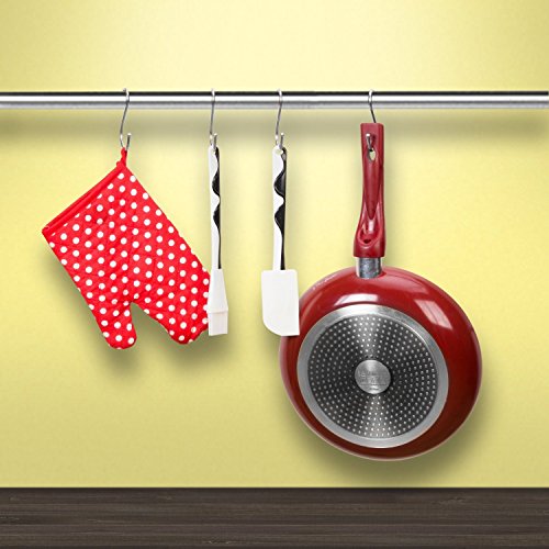 Prudance Larger Round S Shaped Stainless Steel Hanging Hooks Set with 10 Hooks - Ideal for Pots, Pans, Spoons & Other Kitchen Essentials - Perfect for Clothing