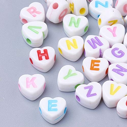 300 Letter Beads Plastic Letter White Beads with Colourful Letters A-Z 7 mm Heart Beads for Bracelet Choker, Jewellery or Other Crafts