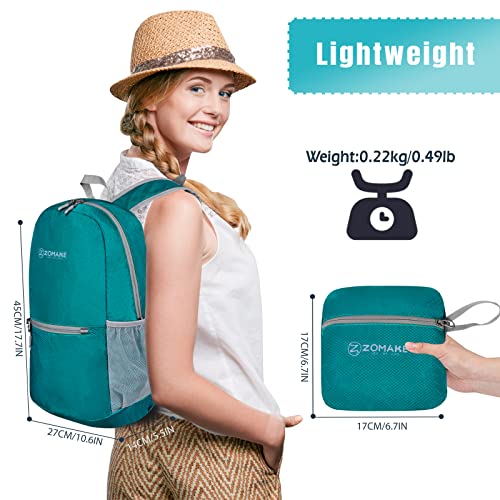 Image of ZOMAKE Ultra Lightweight Hiking Backpack 20L, Packable Small Backpacks Water Resistant Daypack for Women Men(Lake Green)