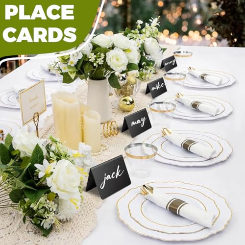 Image of Climberty 12Pcs Mini Chalkboard Signs, Blank Dry-Erase Message Boards for Buffet, Banquet, Cafe & Food Display, Double-Sided Triangle Table Stands, 100x75mm, with Pen & Microfiber Wipe Cloth