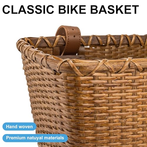 KONG MING CAR Fahrradkorb – Retro Design, Robuster fahrradkorb Lenker mit Holzunterlage & Lederträgern, ideal als Fahrradkorb vorne (Braun)