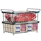 iSPECLE Freezer Organizer Bins - Fit 10 to 20 Cu Ft Chest Freezer, 2 Pack Large Expandable Stackable Deep Freezer Organizer Bins Sort and Easily Get Food without Digging in the Freezer, Black