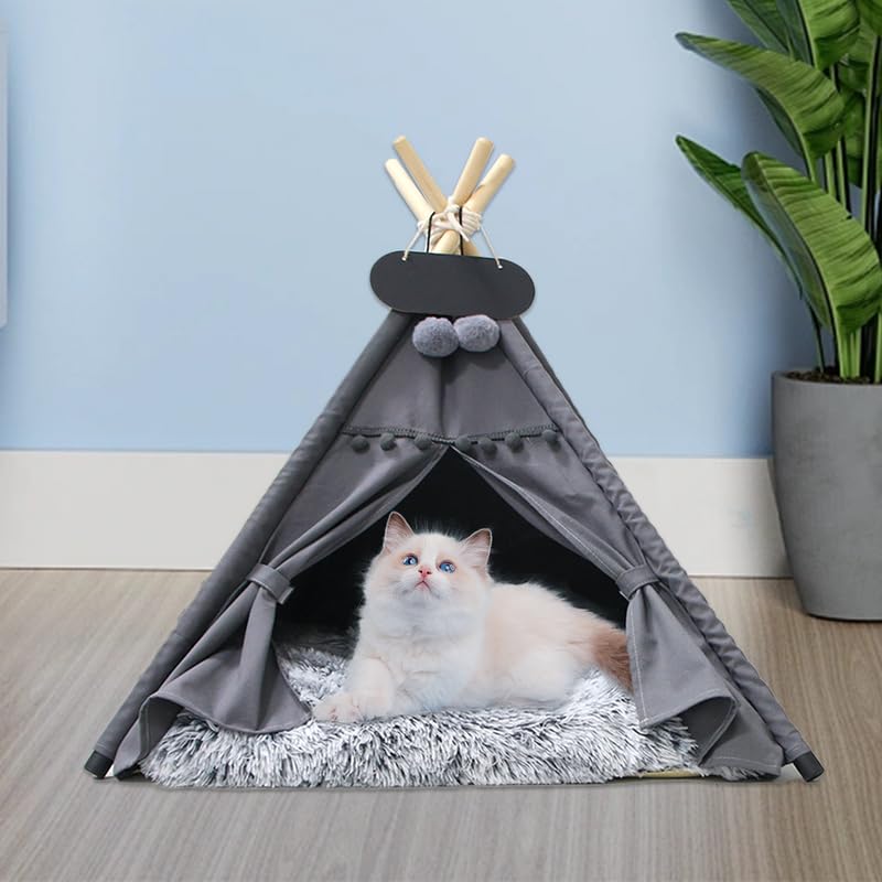 Mascotas Tipi Tienda de campaña para perros con alfombra de felpa lavable para gatos, cama para perros y gatos, casa de juegos, 70 x 70 x 80 cm