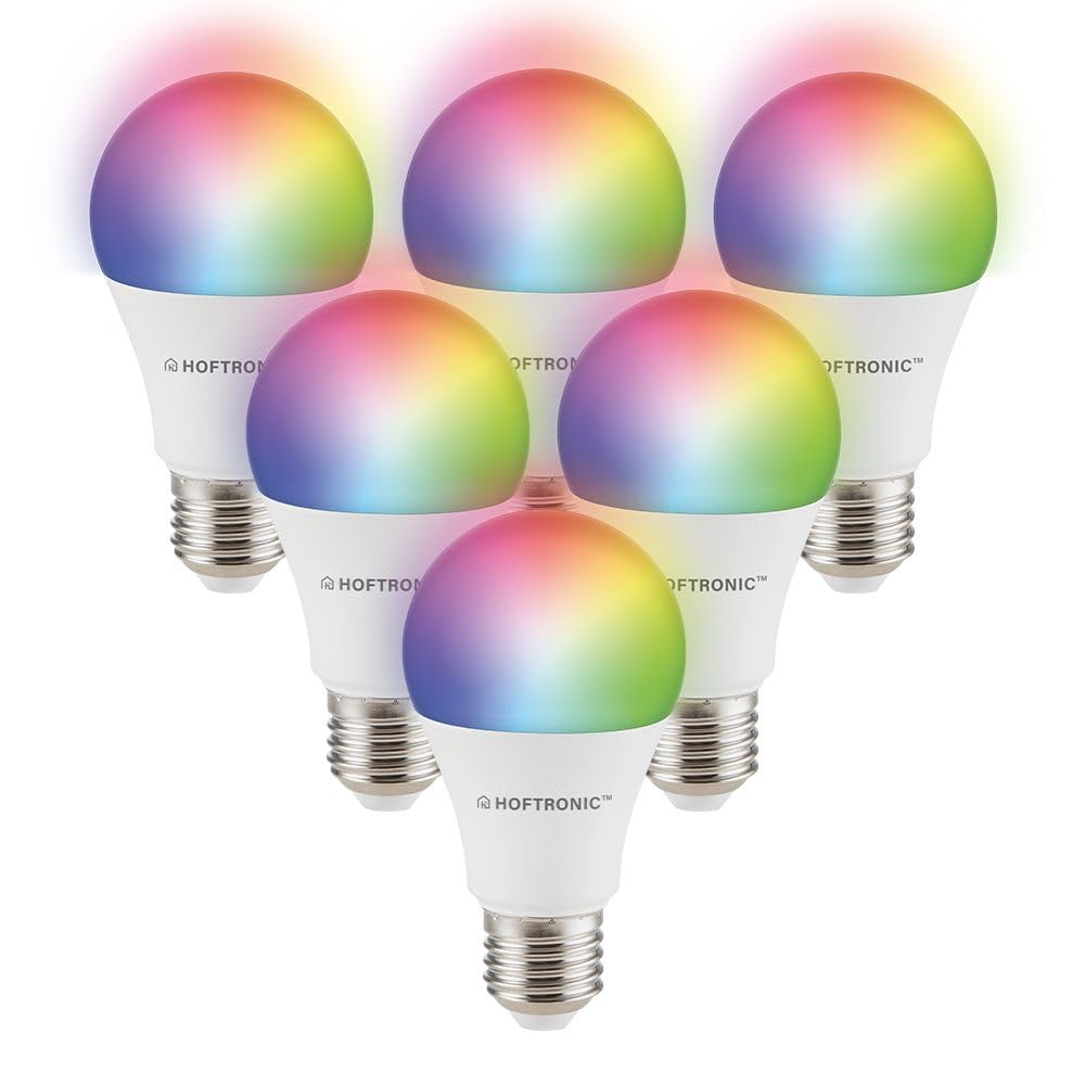 HOFTRONIC - 6er Smart Home E27 LED Lampe - Farbig RGBWW - 10 Watt 806 Lumen - WiFi + Bluetooth - Steuerbar via Handy und Sprache (Google Home, Alexa und Siri)