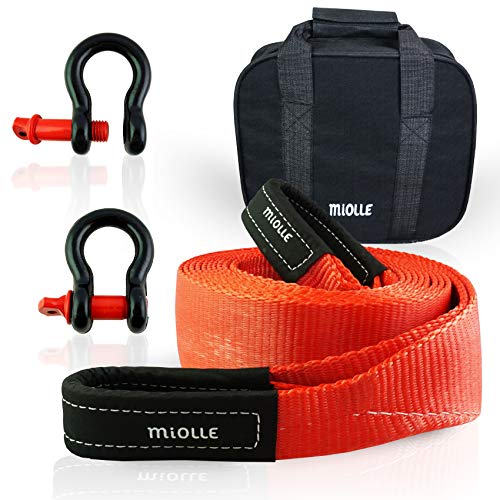 Miolle Tow Strap 3”x20’ (30000lb) with Loops and D-Hook Shackles - Recovery Rope