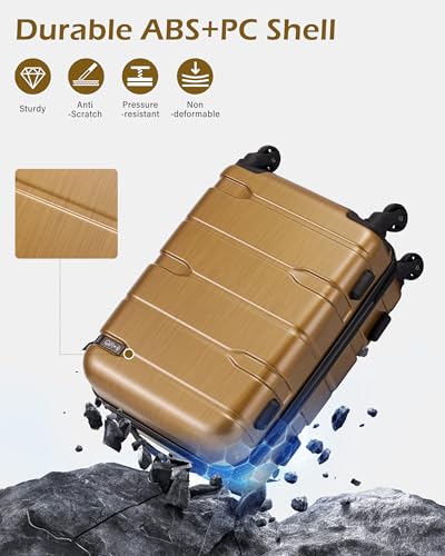 Image of Coolife Lugagge PC+ABS Hardshell Suitcase with TSA lock, Spinner Lightweight Carry on, Black Brown, Large (28 in Expandable)