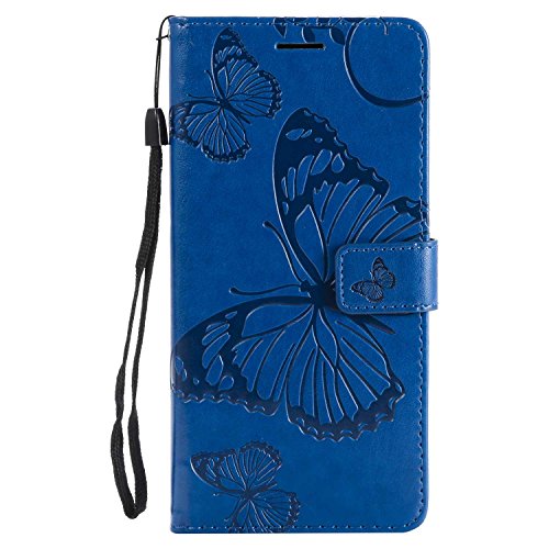DENDICO Coque Galaxy S9 Plus, Papillon Imprimé PU en Cuir Coque Magnétique Portefeuille TPU Étui Housse pour Samsung Galaxy S9 Plus - Bleu