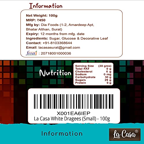 Image of La Casa Premium White Dragees | Small(1.5mm) Sized Pearl Balls Ideal for Cake Decoration & Garnishing | 100g |