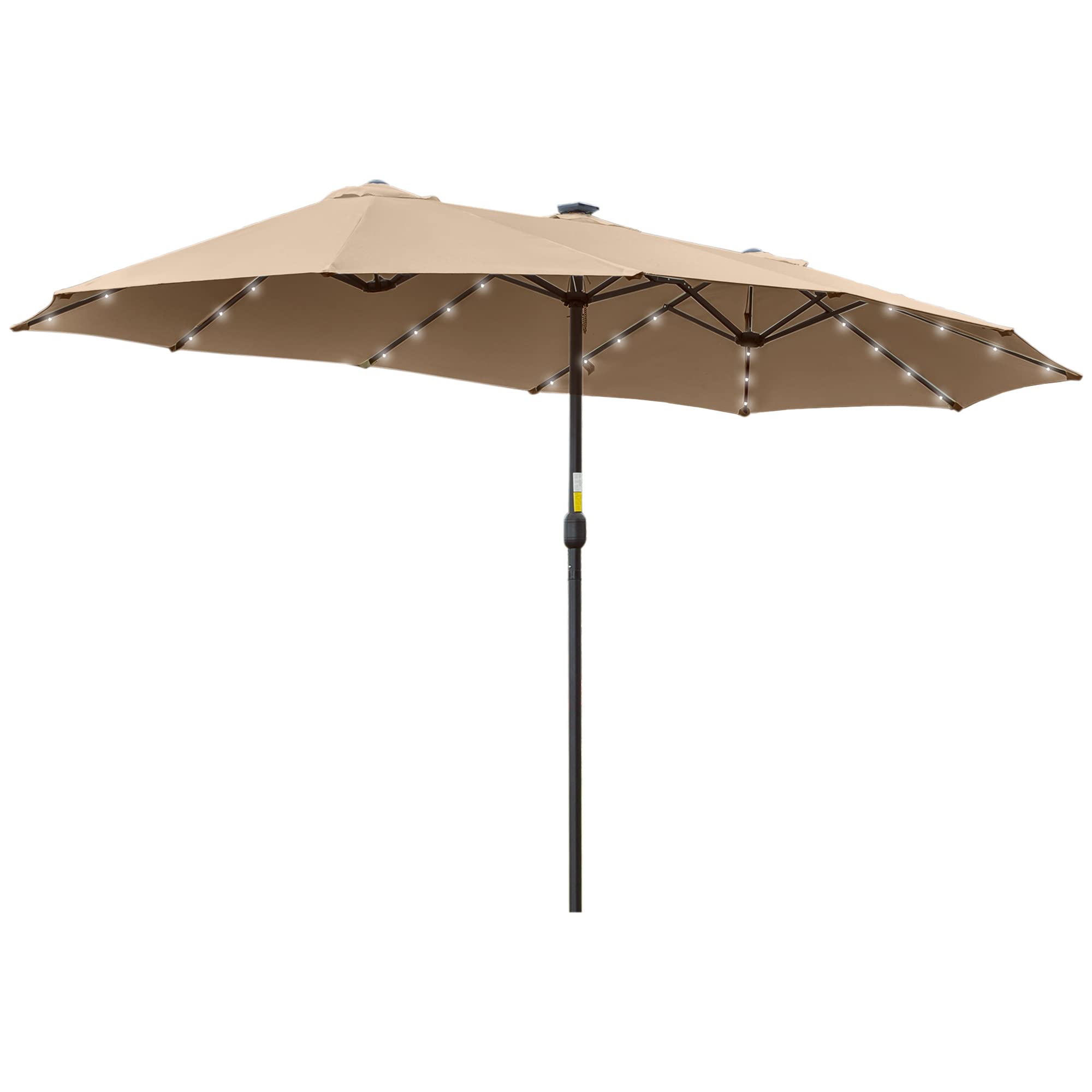 Outsunny Sombrilla Doble de Jardín con 48 Luces LED Solar 450x265x240 cm Parasol para Patio con Manivela Protección Solar para Terraza Balcón Piscina