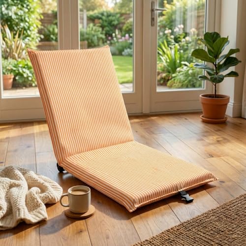 Image of Karenhi Folding Floor Chair with Back Support Adjustable Floor Chair Portable Ground Seating for Adults Padded Sleeper Bed Couch Recliner Gaming Meditation Living Room(Orange)
