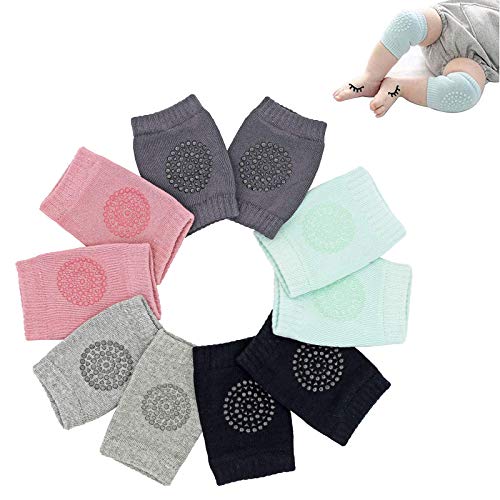 5 Pairs Baby Knee Pads for Crawling, Infant Anti Slip Kneepads Cotton Socks, Adjustable Elastic Leg Warmers, Leg Protector for Unisex Toddlers for Crawling 6-24 Months