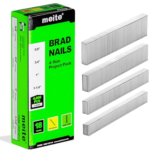 meite 18 Gauge Brad Nails, 4 Sizes (5/8", 3/4", 1", 1-1/4") 4,000Pcs