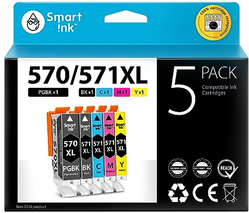 Smart Ink Compatible Ink Cartridge Replacement for Canon 570 571 XL PGI 570 XL CLI 571 XL 5 Multipack (PGBK & BK/C/M/Y) for Pixma MG5750 MG6853 5751 5753 TS6052 6850 6851 6852 TS5050 5051 TS5053 6050