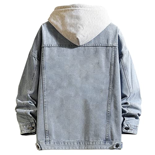 DOSLAVIDA Men's Distressed Denim Jacket Unisex Button Down Jean Coat Casual Long Sleeve Trucker Hooded Jackets Outwear
