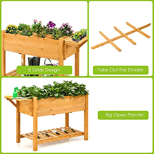 Giantex Planter Raised Bed, Elevated Raised Garden Box With 8 Grids And Side Work Table, Outdoor Wood Plant Container Backyard Patio Garden (47Lx21Wx31.5H, Garden) #TOP3