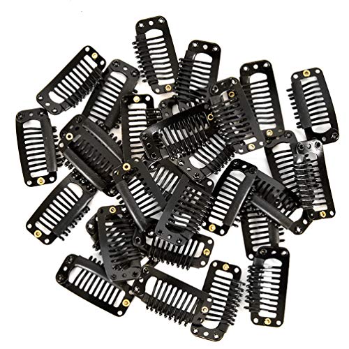 Clips for Hair Extensions, 30 PCS 9-Teeth U-Shape Hair Extension Clips, Metal Snap Clips Black Color Wig Clips with Silicone, 32mm/1.3inch