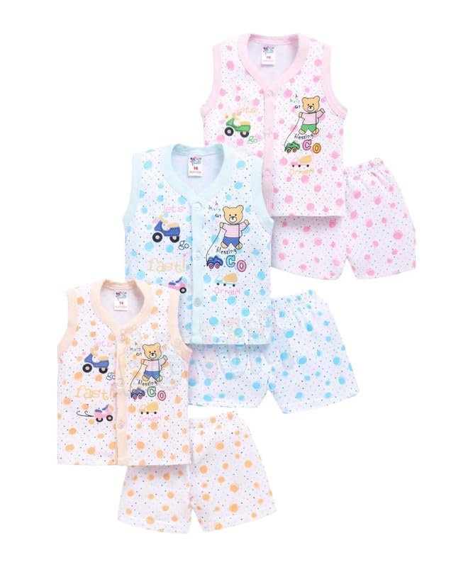Image of BONUM Baby's Boy's Girl's 100% Cotton Button Shirt with Pyjama Pant Set of 3 New Born Baby Clothes