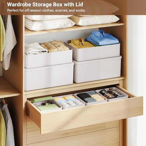Image of Decorative Storage Bins with Lids, Set of 6, 3 Size Baskets, Ivory