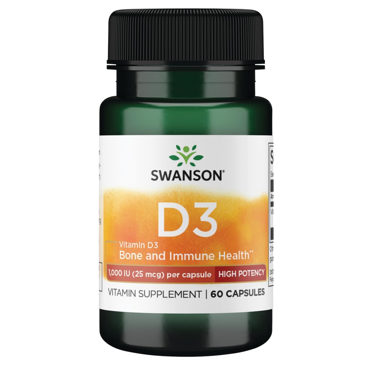 Swanson High Potency Vitamin D-3 1000 IU (25 mcg), 60 Capsules 60 Count (Pack of 1)