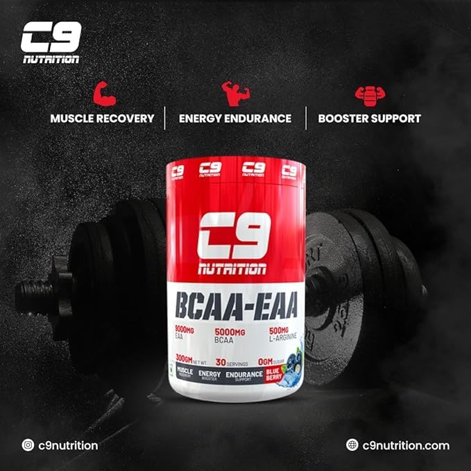 Image of C9 NUTRITION BCAA + EAA Powder | Sugar Free Workout Muscle Recovery & Endurance Drink with 5000mg BCAA, 9000mg EAA, 500 mg L-Arginine | Amino Acid Supplements (30 Servings, Watermelon Flavour)