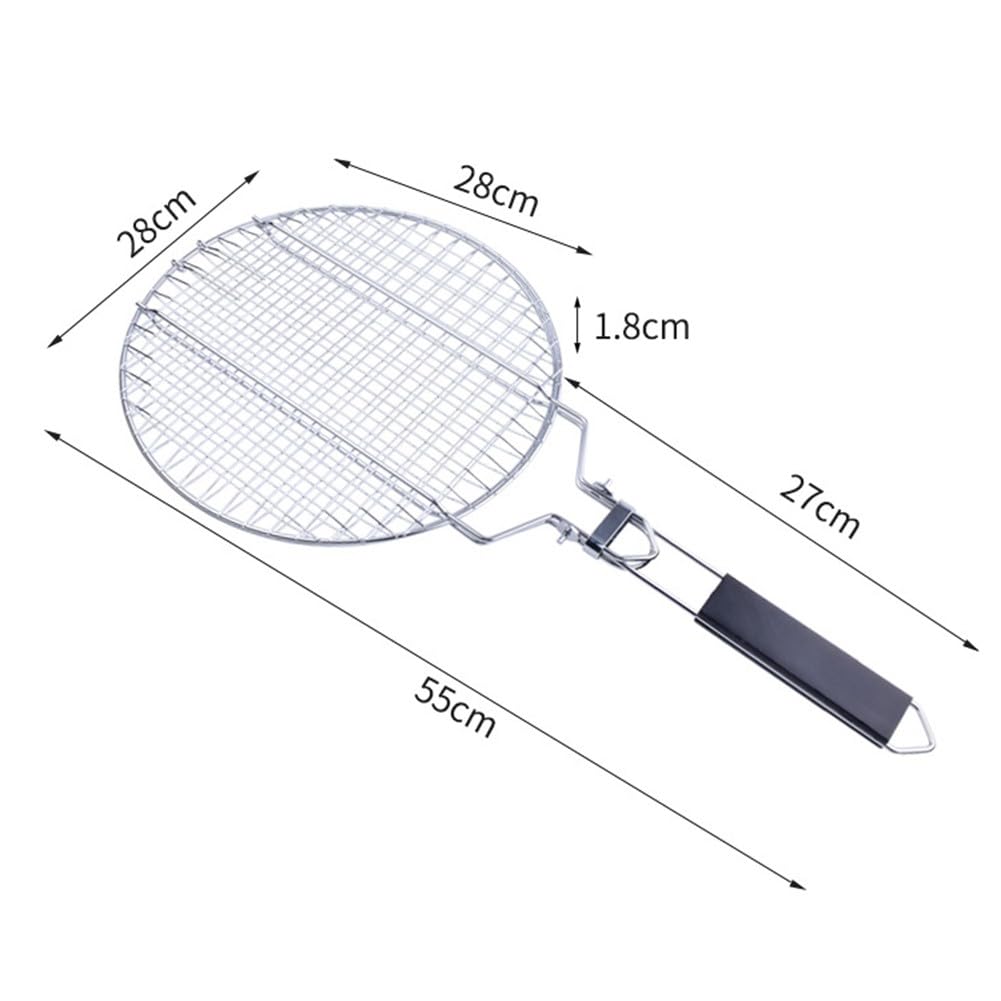 EasyByMall Grillkorb aus Edelstahl mit Holzgriff für Pfannenwender, 55 x 28 cm, Grillnetz zum einfachen Wenden von Fleisch und Gemüse, Silber