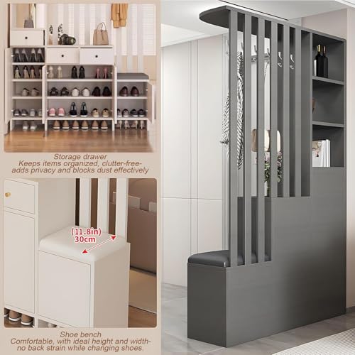 Armoire de rangement d'entrée multi-usage avec patères et tiroirs