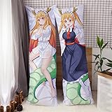  ZLXH Miss Kobayashi\'s Dragon Maid Funda de Almohada Cuerpo Tohru, Fundas de Almohada Juego de Cosplay del Anime de Doble Cara Impresa con Ocultos Cierre de Cremallera para Bed Anime