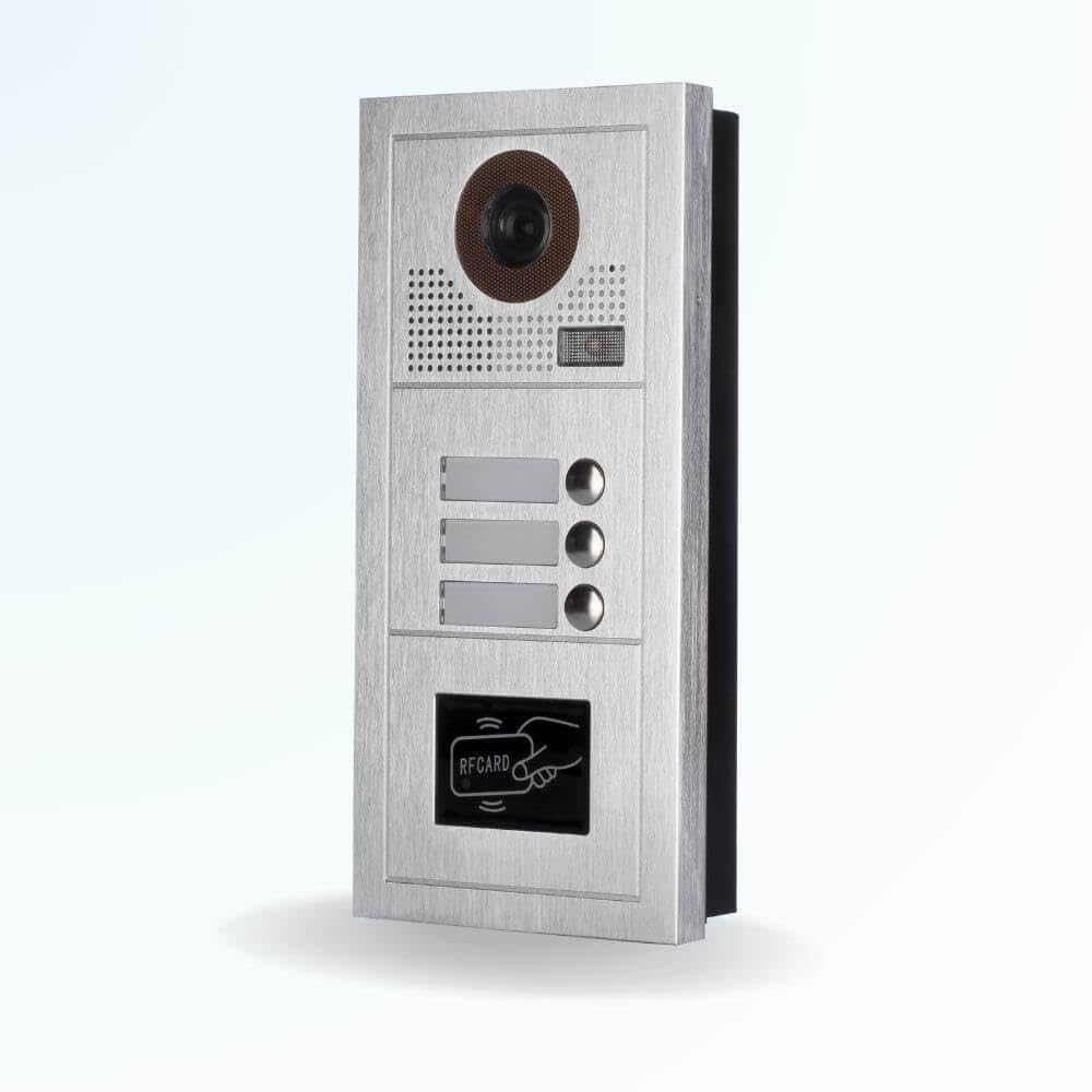 Portier interphone vidéo Modern 2 Fils - 3 Appartements - 3 écrans Blancs - avec Lecteur de Badge