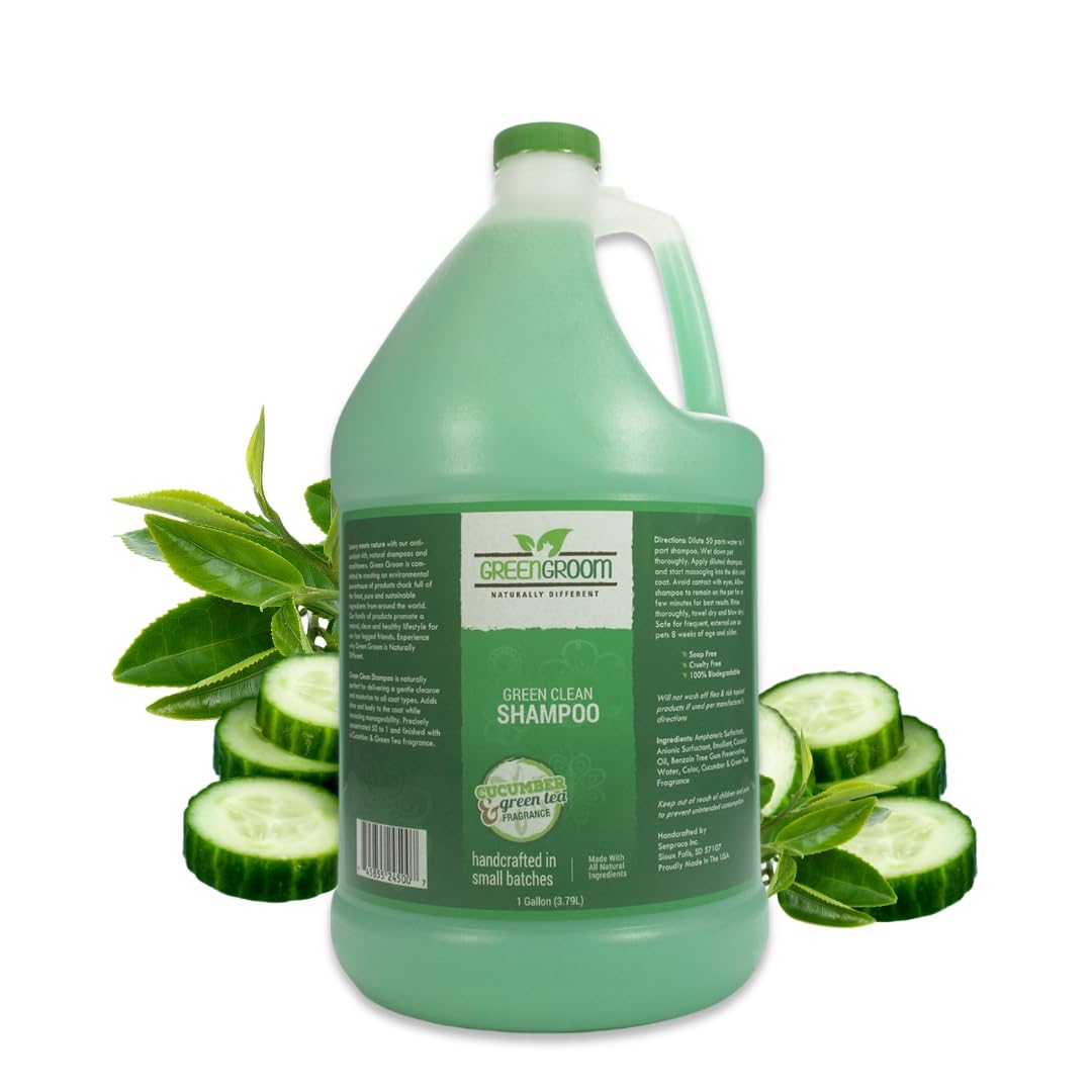 Green Groom Green Clean Dog Shampoo, 1 Gallon - Plant Based Ingredients, 50:1 Concentrated, Moisturizes Dry Itchy Sensitive Skin, Antioxidant Rich, Professional Grade