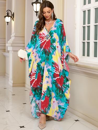 Image of KEYLORTING Plus Size Kaftan Dress Women, African Moo Moo Print Caftan, Batwing Dress, Beach Cover Up for Party and Loungewear