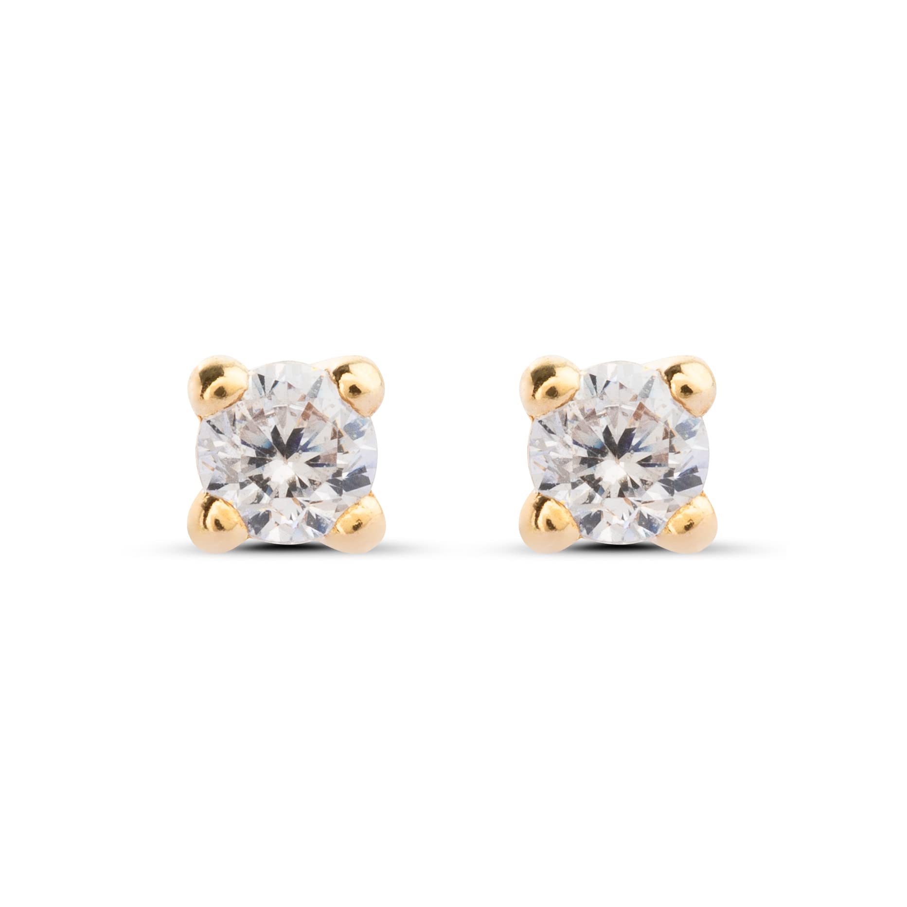 Smalliful Pendientes bebé niña mujer oro - 9K, oro amarillo o blanco, circonita, 2mm, preparado con estuche regalo, cierre de rosca, fabricados en España