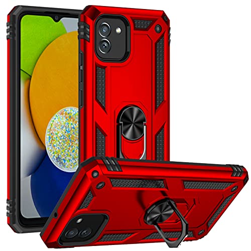 para Samsung Galaxy A03 Funda Soporte Cover Armor Carcasa Anillo Iman Soporte de Coche Hard PC y Silicona Suave Bumper Anti Caída Case Antigolpes Cover para Samsung Galaxy A03 (Rojo) Cover