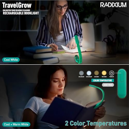 Image of Slim Rechargeable Book Reading Light, Eye Caring LED with 4 Color Temperatures, Portable Clip on Book Light for Reading in Bed & Travelling. Prefect Elegant White Gift for Book Lover.(Green)
