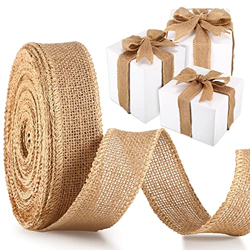 Waydress Natural Burlap Ribbon Burlap Edge Fabric Craft Ribbon for Bow Wreath Tree DIY Decor Outdoor Wedding Home Christmas Party Decoration(1.5 Inch x 20 Yard,Natural)