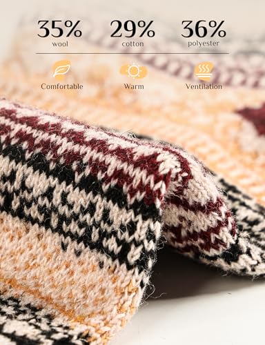 5 Pairs Womens Vintage Winter Wool Socks Cozy Soft Warm Thick Multicolor Knit Crew Socks Free Size Christmas Gifts3