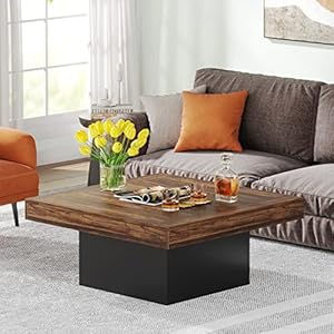 Tribesigns coffee table square led coffee table engineered wood low coffee table for living room rustic brownblack  urban country home decor