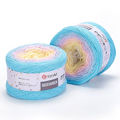 Image of Yarn Art Flowers Rosegarden 100% Cotton 250gr 8.80 oz 1094yds Multicolor Cotton Yarn Rainbow Crochet Yarn Spring Summer (311)