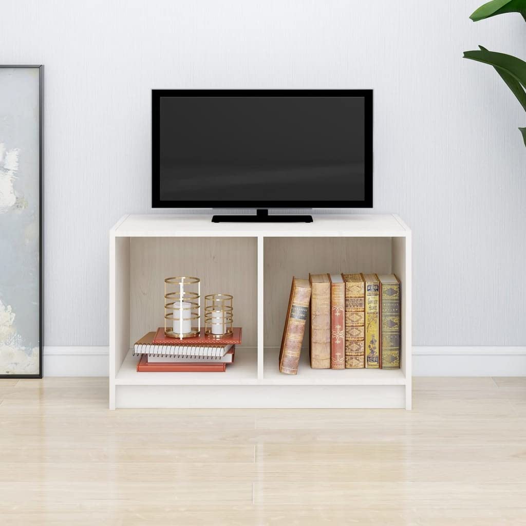 Mobile Porta TV Bianco 70x33x42 cm in Legno Massello di Pino | Armadietto basso da salotto con ripiani a giorno per riporre decoder, console e riviste in modo ordinato