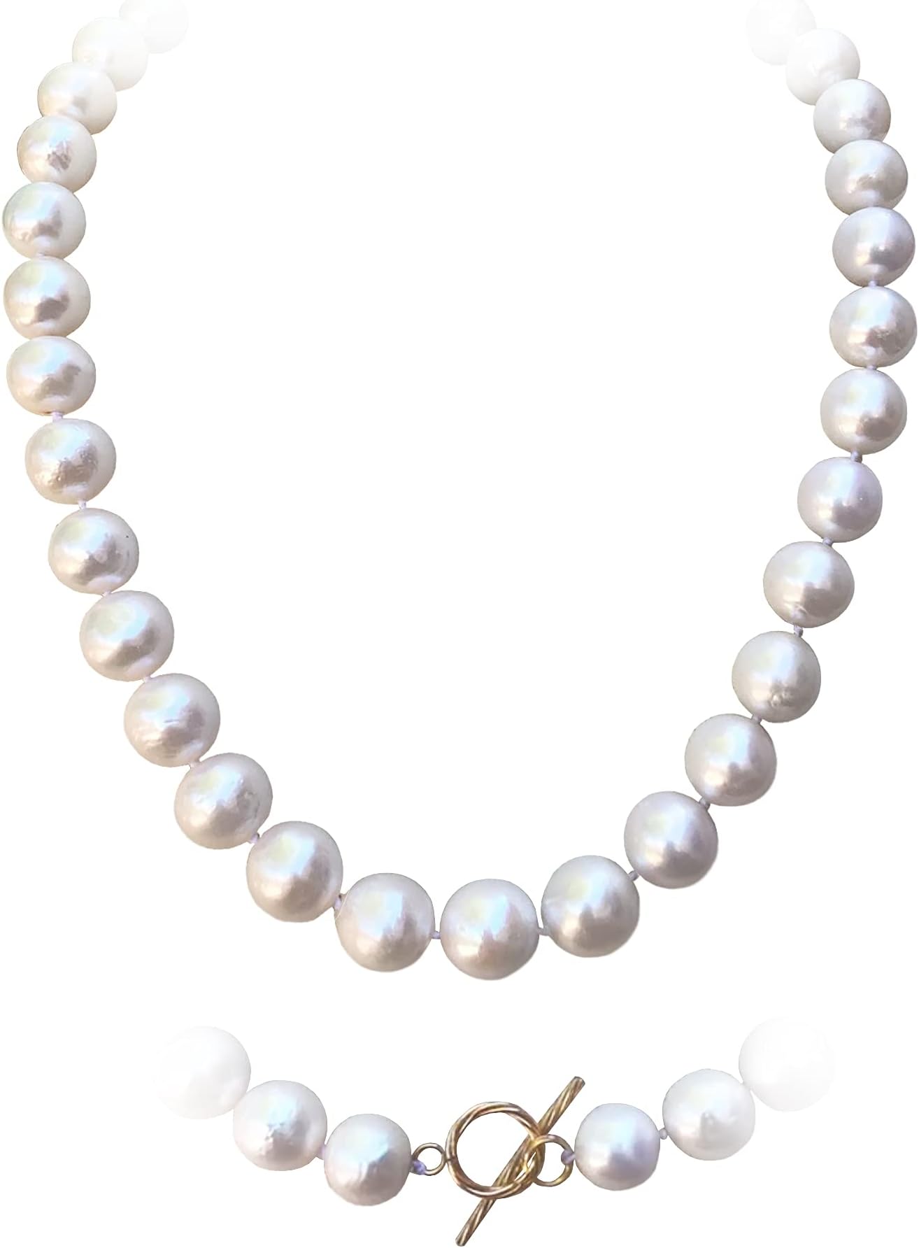 11-14MM Large Freshwater Pearls Necklace, Big Cultured Pearl & 14K Gold Filled Toggle Clasp Statement Necklace, Pearl In Gold Filled Jewelry