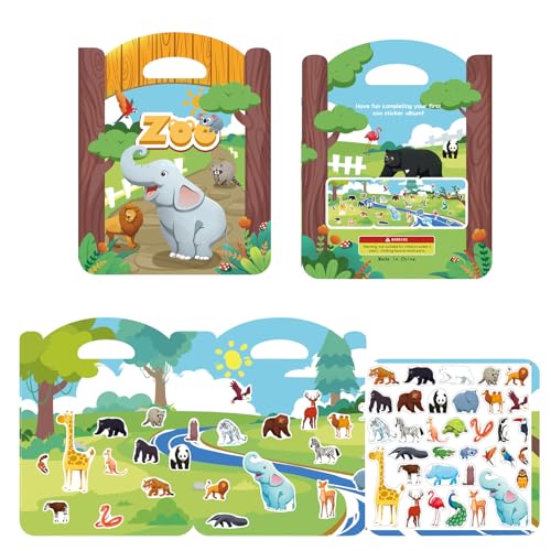 Widisun Reusable Sticker Books - Animal Jelly Sticker Activities for 2-4 Year Olds, XK-Animal