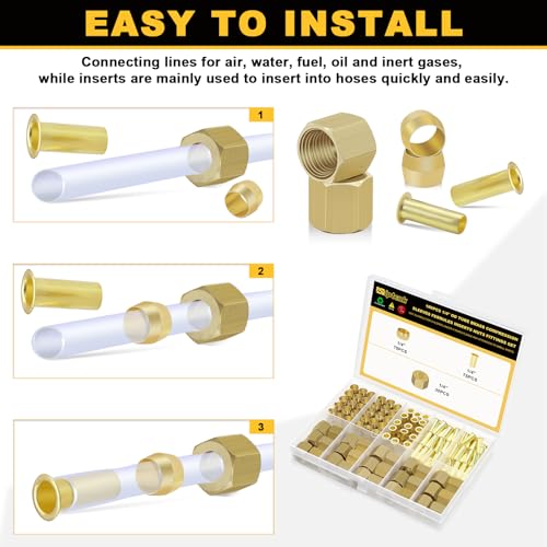 Image of Siptenk 180PCS 1 /4 inch Brass Compression Sleeves Ferrules & Inserts & Nuts